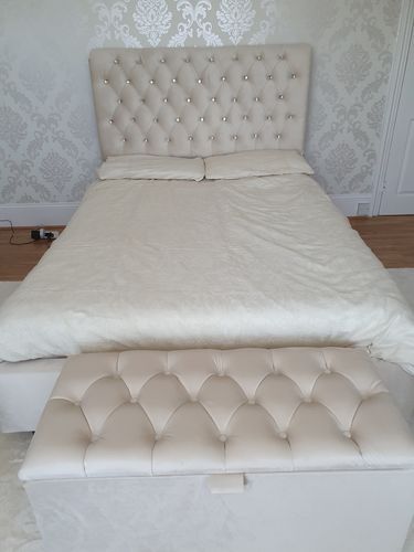 Customer photo review of Chesterfield Light Cream Chenille Nina Sleigh Bed Frame