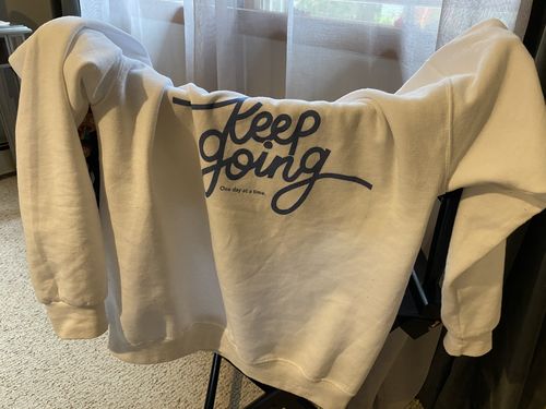 Customer photo review of Keep Going (supporting the American Foundation for Suicide Prevention) -- Sweatshirt