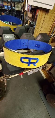 Customer photo review of PR Powerlifting 13mm Belt w/ Lever Buckle - Blue/Yellow