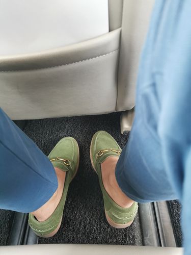 Customer photo review of Penny Loafer Horsebit Buckle - Olive Green Suede Leather (Brown Crepe Sole)