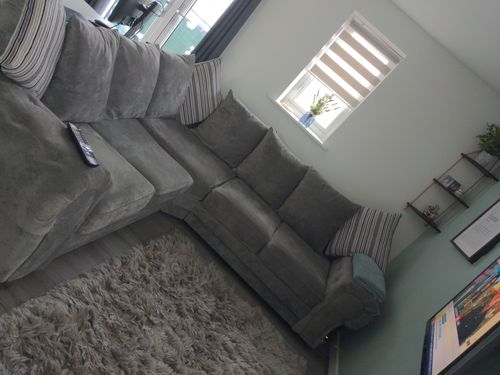 Customer photo review of CHINGFORD COSY CHENILLE DOUBLE CORNER SOFA - SHADES OF GREY