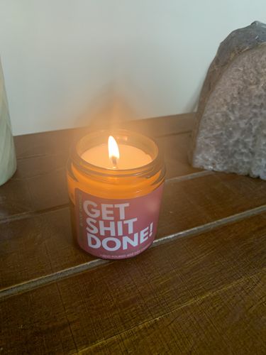 Customer photo review of Get Shit Done! | 4oz Soy Mini Candle