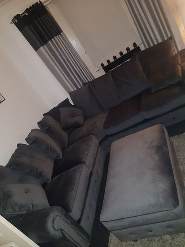 Customer photo review of EPPING LUXE VELVET DOUBLE CORNER SOFA - STEEL THE DEAL