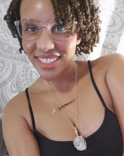 Customer photo review of Raw Amethyst/Rose Quartz Necklace