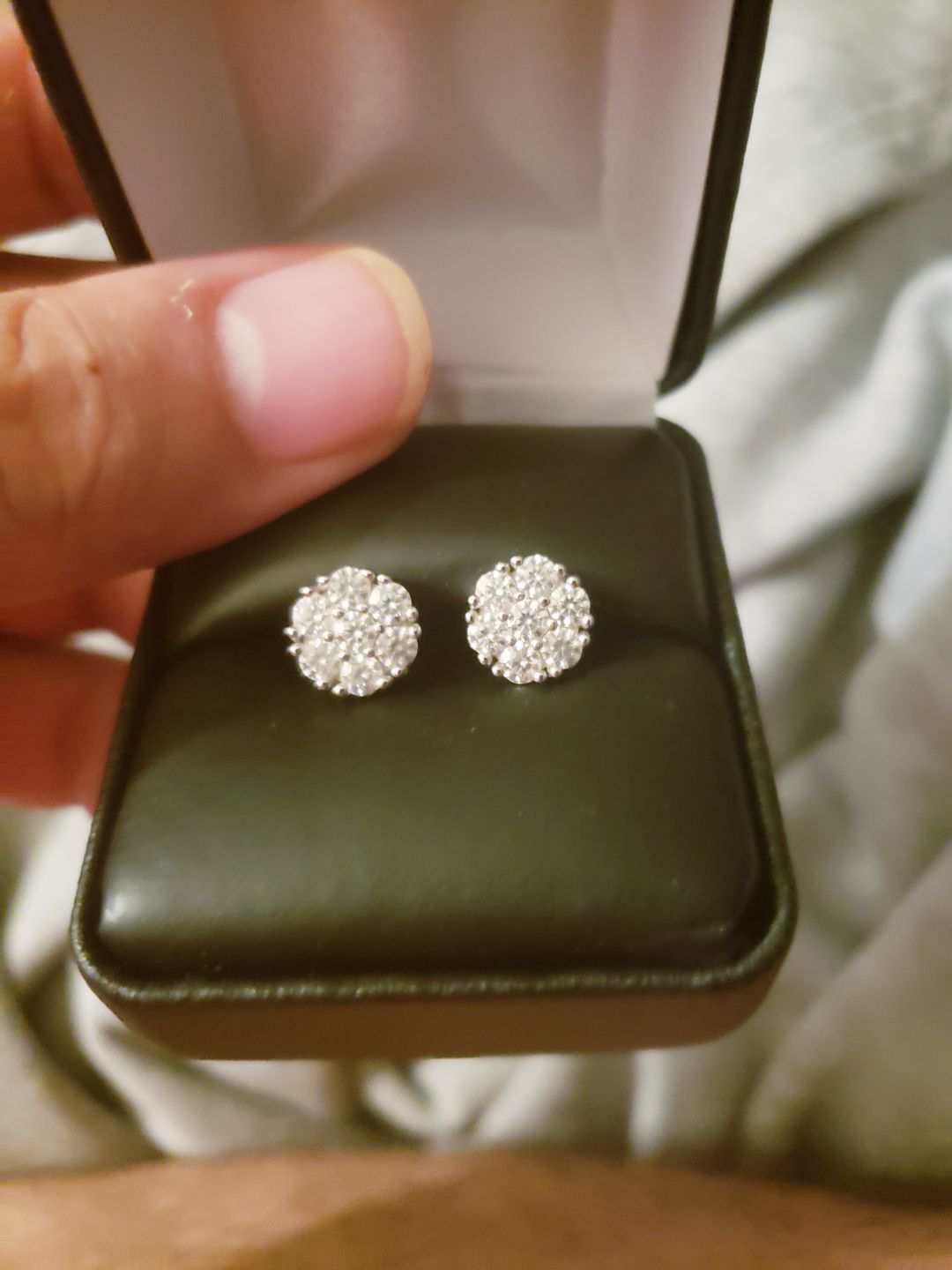 Customer photo review of 1.40 Carat Certified VVS1 Moissanite Cluster Earrings