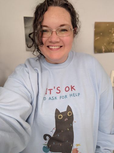 Customer photo review of It's OK To Ask For Help (Black Cat) -- Sweatshirt