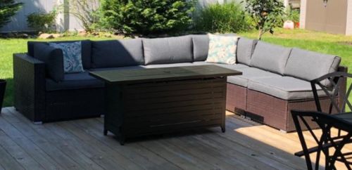 Customer photo review of 7-Piece Outdoor Furniture Dark Gray/Blue Wicker Sofa