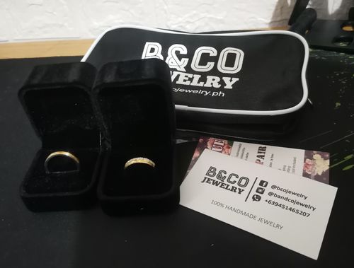 Customer photo review of Arezzo Premier Two Tone Wedding Rings