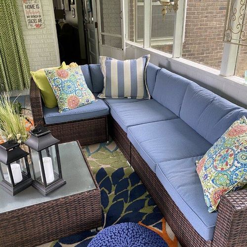 Customer photo review of 4-Piece Outdoor Furniture Warm Gray/Blue Wicker Sofa