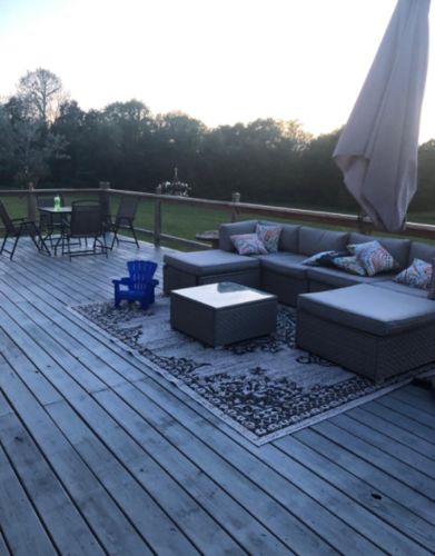 Customer photo review of 7-Piece Outdoor Furniture Warm Gray/Blue Wicker  Sofa