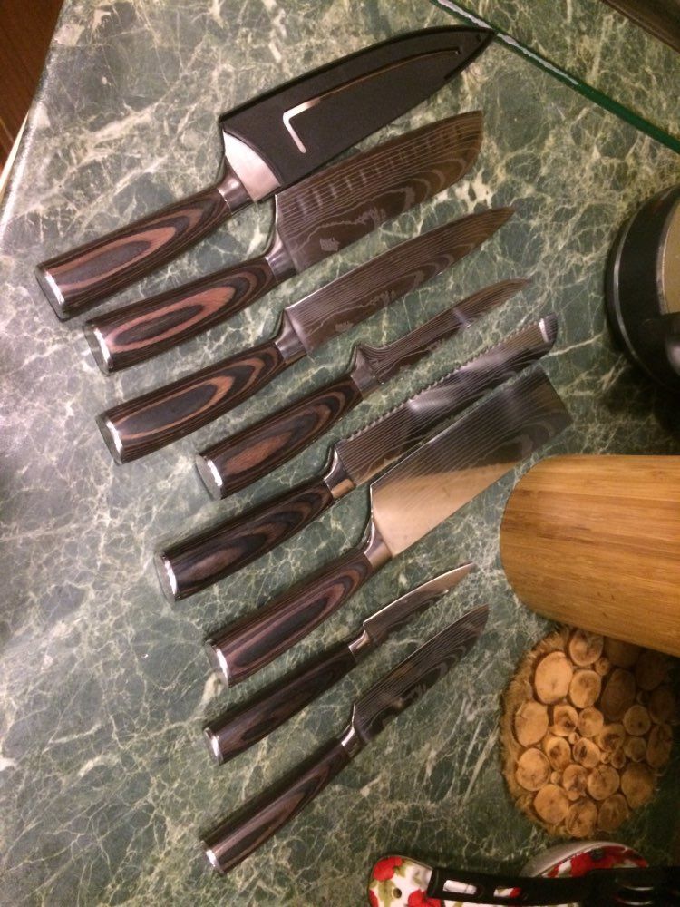 Customer photo review of Imperial Collection — Japanese High-Carbon Steel Knife Set with Damascus Pattern