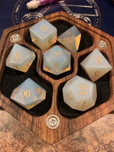 Customer photo review of URWizards Dnd Opalite Gemstone Engraved Dice Set