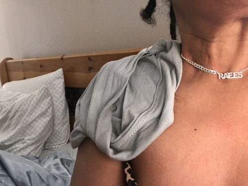 Customer photo review of Block Mini Name Necklace with Cuban Chain