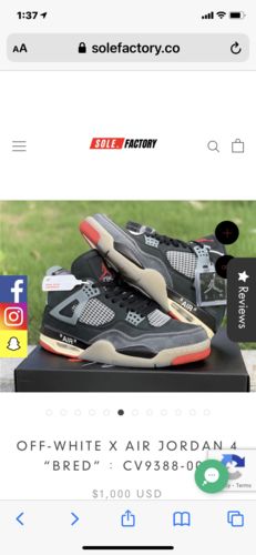 Customer photo review of OFF-WHITE x Air Jordan 4 “Bred” ：CV9388-001