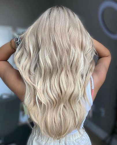 Customer photo review of Full Shine Tape in Hair Extensions 100% Remy Human Hair 20 Pieces 50 Grams Balayage Color (6/27/60)
