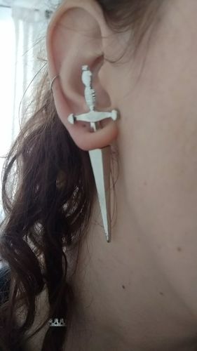 Customer photo review of Blood Sworn Dagger Stud Earrings
