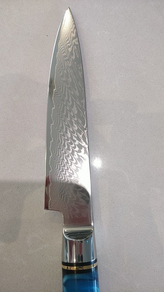 Customer photo review of Tsunami Collection — Signature Japanese VG10 Damascus Steel Knife Set with Blue Resin Burl Wood Handles