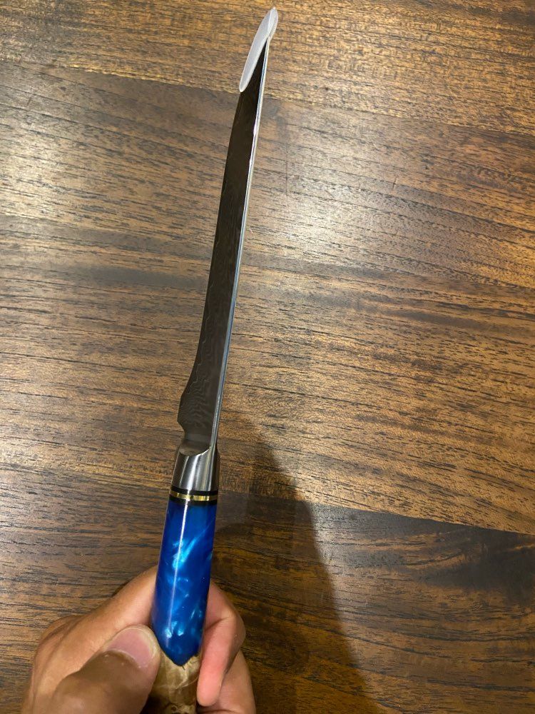 Customer photo review of Tsunami Collection — Signature Japanese VG10 Damascus Steel Knife Set with Blue Resin Burl Wood Handles