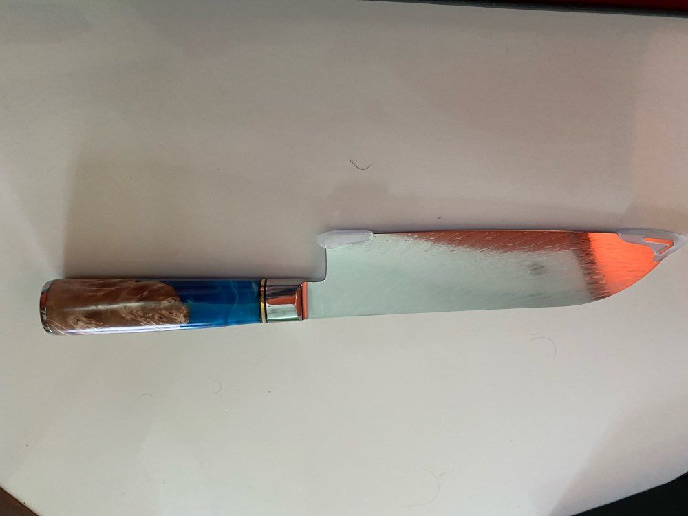 Customer photo review of Tsunami Collection — Signature Japanese VG10 Damascus Steel Knife Set with Blue Resin Burl Wood Handles