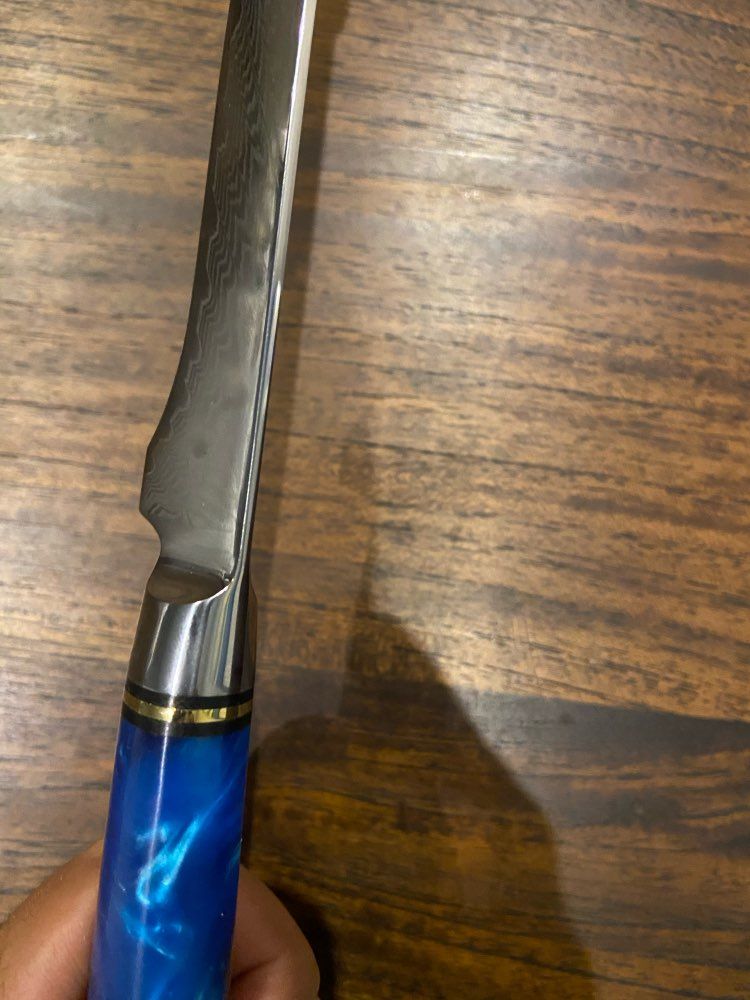 Customer photo review of Tsunami Collection — Signature Japanese VG10 Damascus Steel Knife Set with Blue Resin Burl Wood Handles