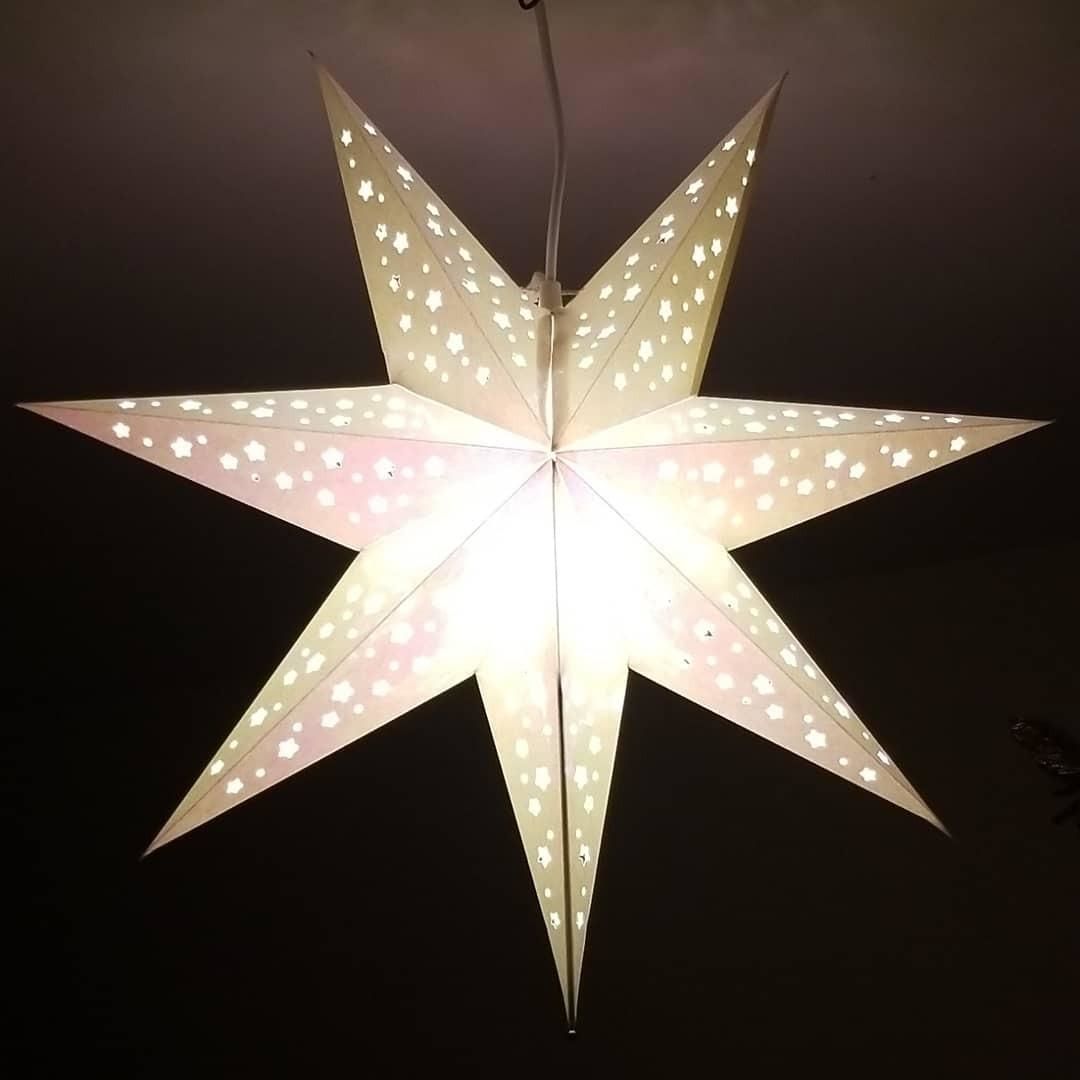 Customer photo review of Prismatic Paper Star Lantern Decoration (22 inch Rainbow Iridescent 7-Point Lighted Star)