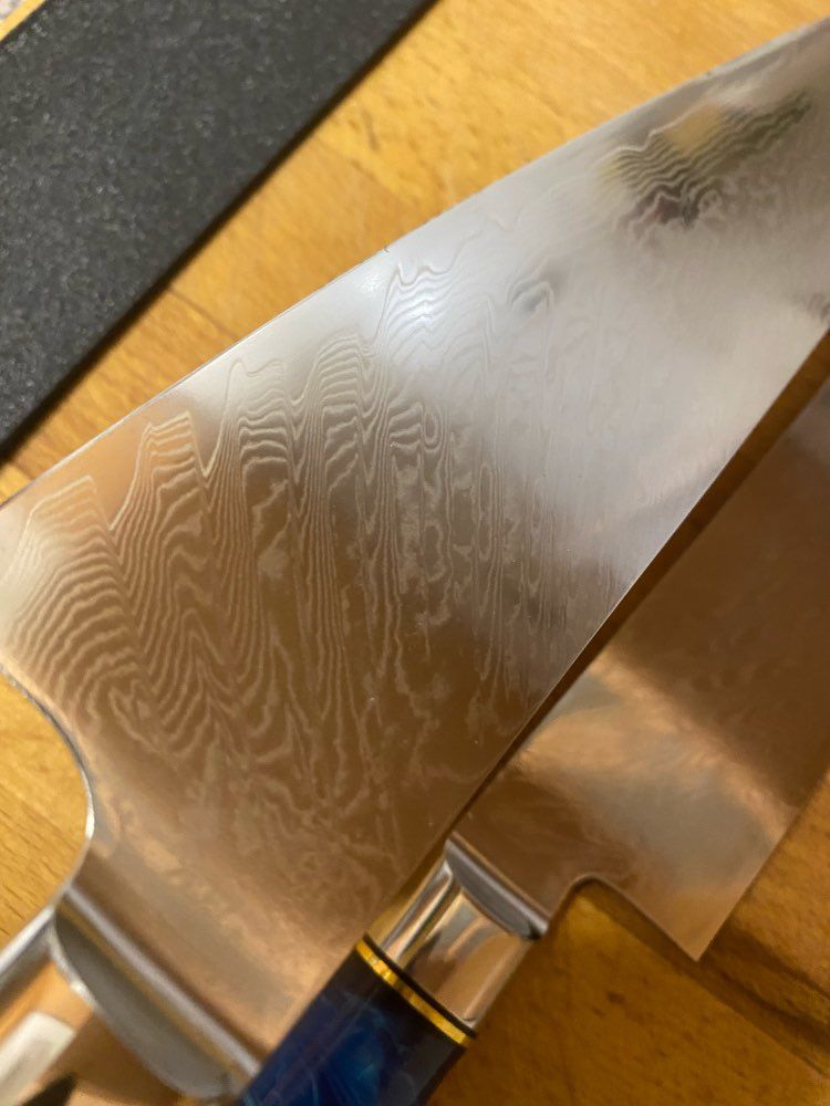 Customer photo review of Tsunami Collection — Signature Japanese VG10 Damascus Steel Knife Set with Blue Resin Burl Wood Handles