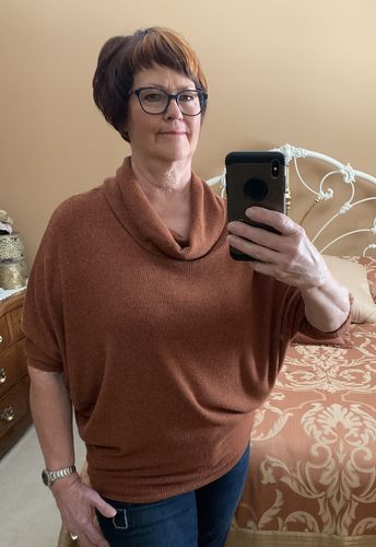 Customer photo review of Natural Vibe Cowl Neck Sweater (Rust)