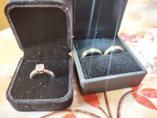 Customer photo review of Arezzo Plain Two Tone Wedding Rings