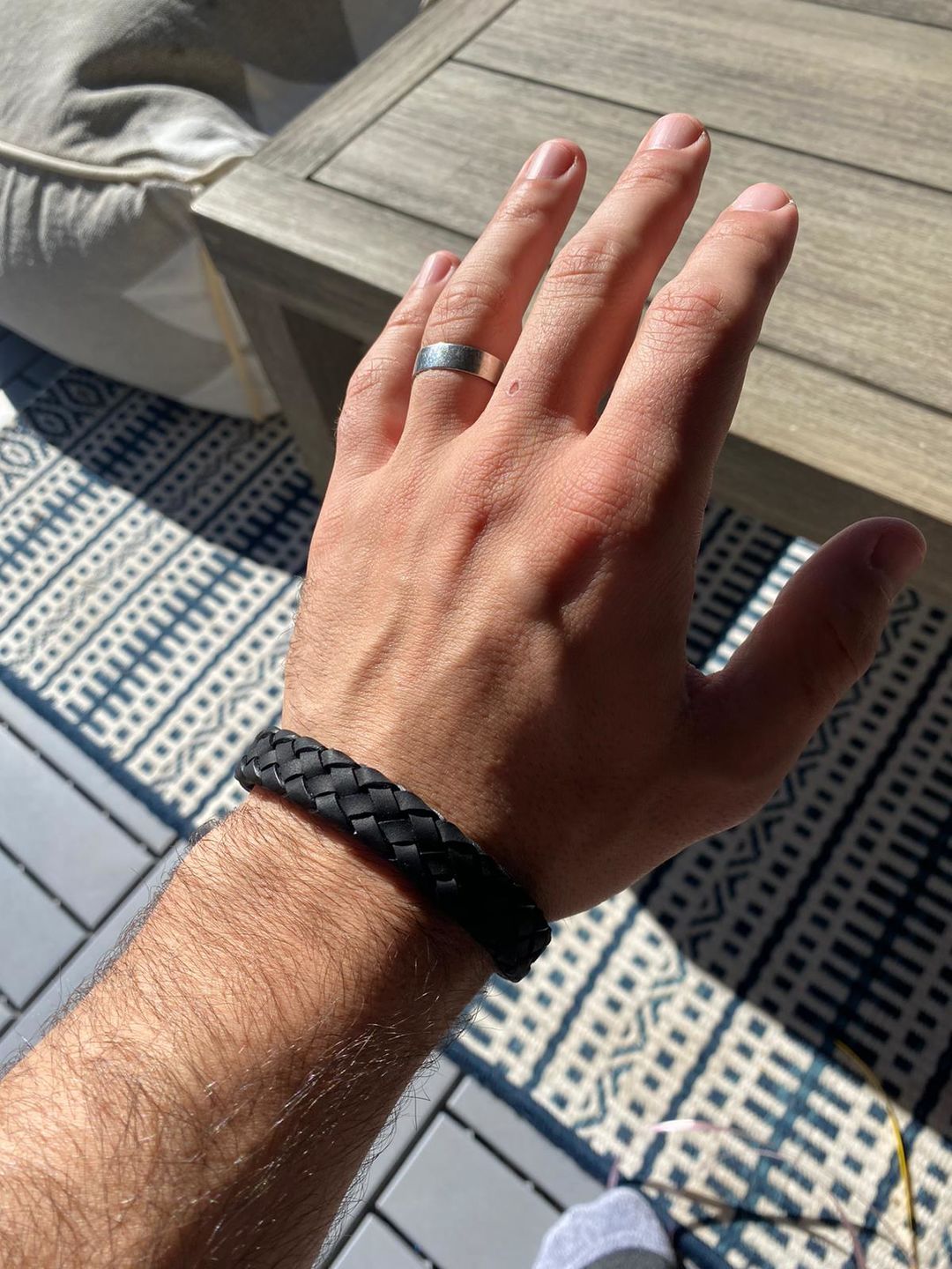 Customer photo review of Black on Black Braided Italian Leather Engravable Bracelet