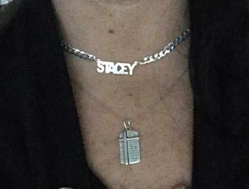 Customer photo review of Block Mini Name Necklace with Cuban Chain