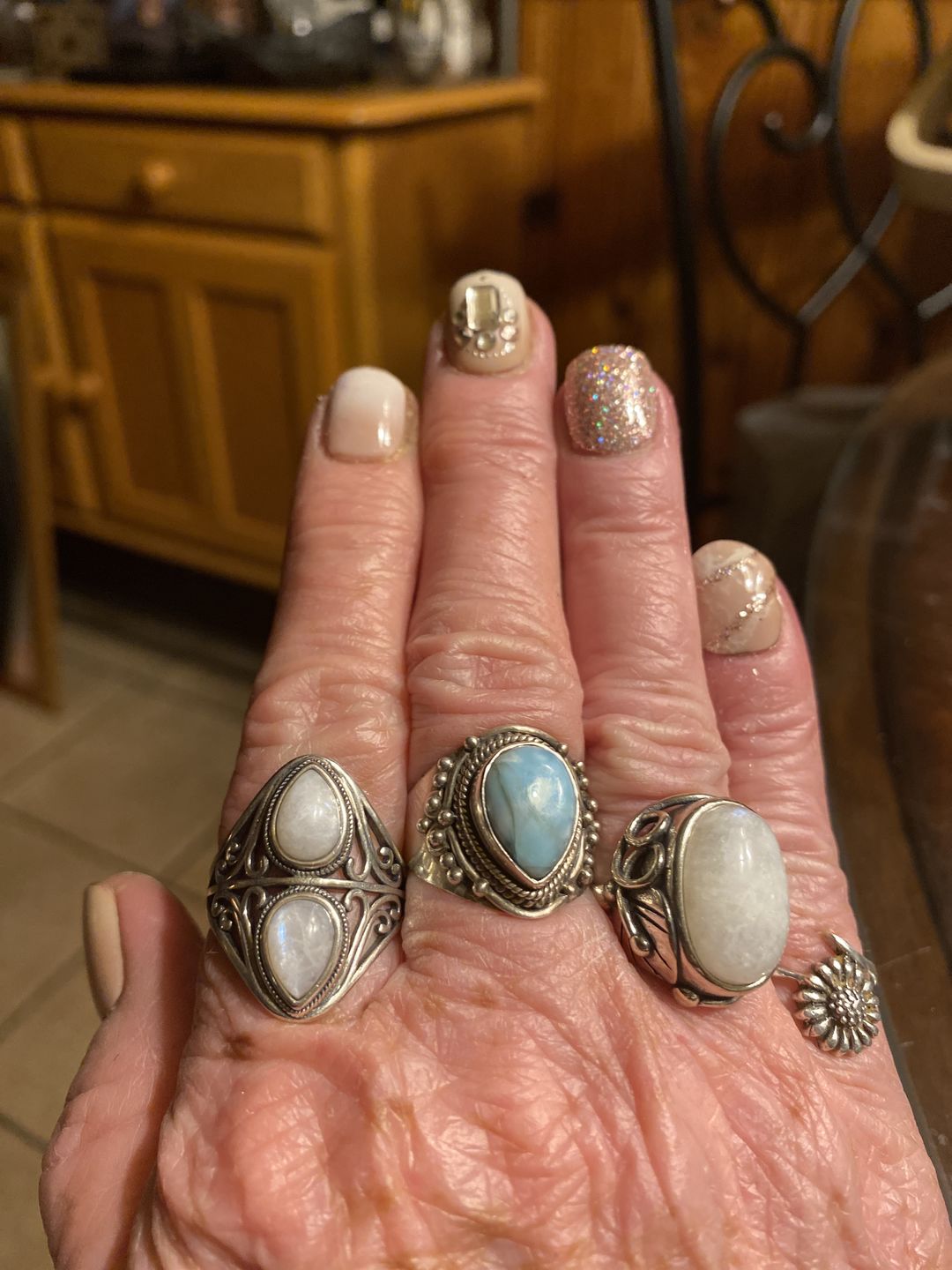 Customer photo review of Natural Rainbow Moonstone Ring
