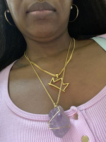 Customer photo review of Raw Amethyst/Rose Quartz Necklace