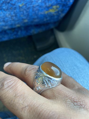 Customer photo review of Yemeni Aqeeq Ring for men | AlAliGems | Honey Aqeeq Stone Serling Silver Ring US Size 11