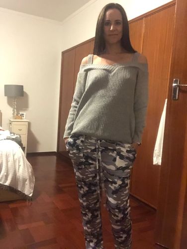 Customer photo review of Plain Long Sleeve Cold Shoulder Sweater