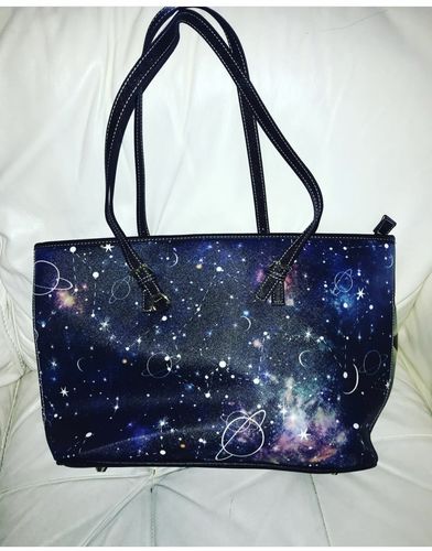 Customer photo review of Constellation Galaxy Space Print Leather Tote Bag