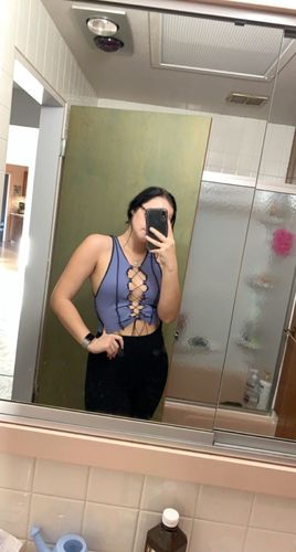 Customer photo review of Sleeveless lace up crop top