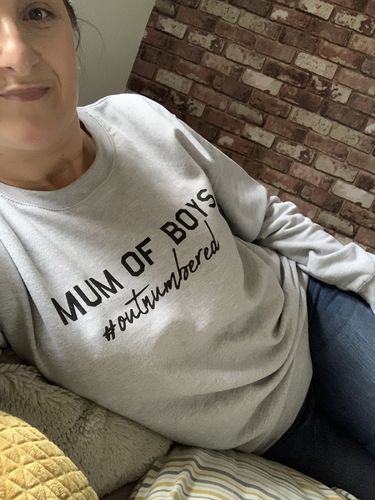 Customer photo review of Mum of Boys Hashtag Outnumbered Sweatshirt (MRK X)