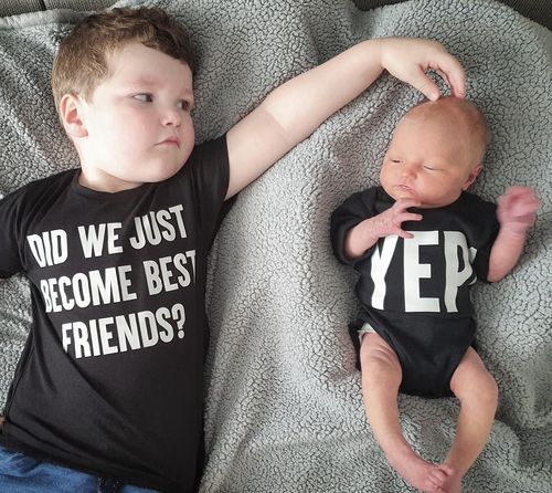 Customer photo review of Best Friends, Yep! Matching Black Kids Tee & Bodysuit (MRK X)