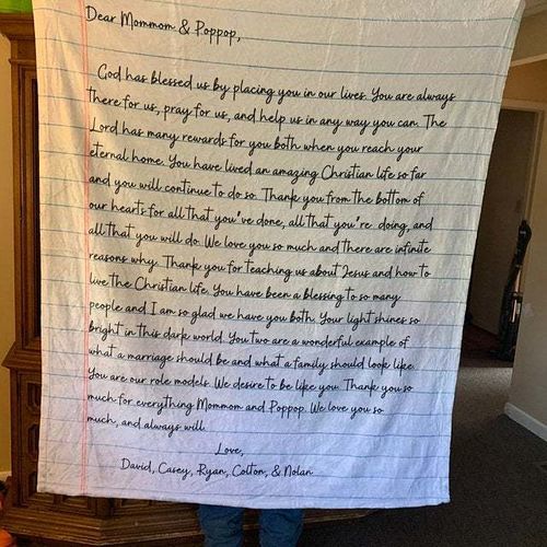 Customer photo review of PERSONALIZED FAMILY LOVE LETTER BLANKET GIFT