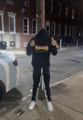 Customer photo review of Zip Pocket Dual Stripe Track Pants (Black-White)