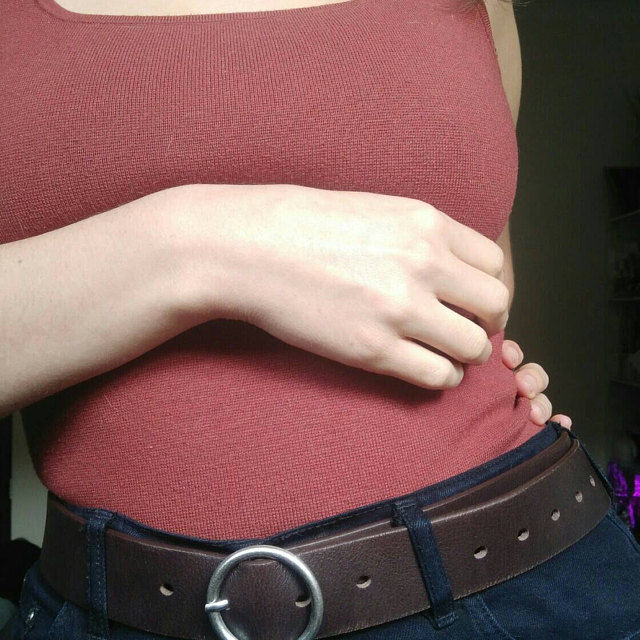 Customer photo review of Sempre - Cognac Vachetta Leather Waist Belt with Circular Buckle - Made in Canada