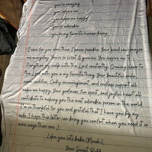 Customer photo review of PERSONALIZED FAMILY LOVE LETTER BLANKET GIFT