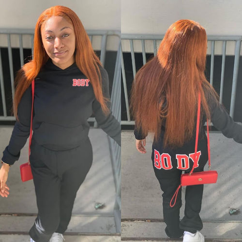 Customer photo review of Fashion Hooded Collar Letter Print Two Piece