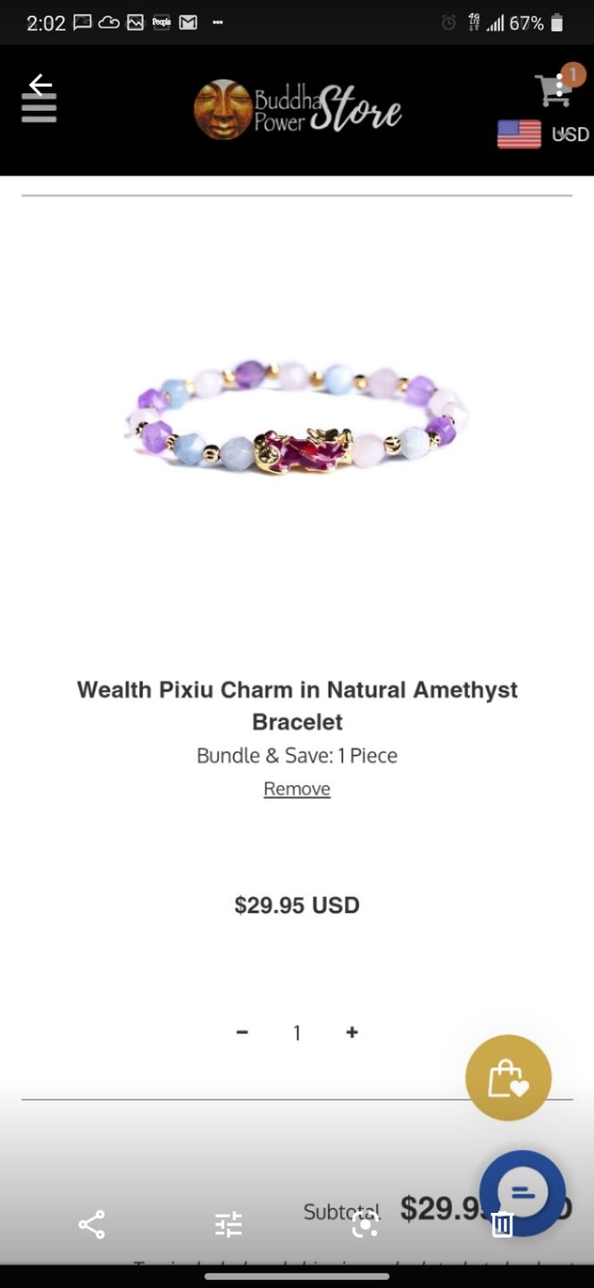 Customer photo review of Wealth Pixiu Charm in Natural Amethyst Bracelet
