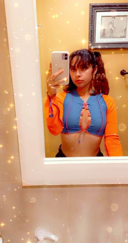 Customer photo review of Long sleeve flared lace up top