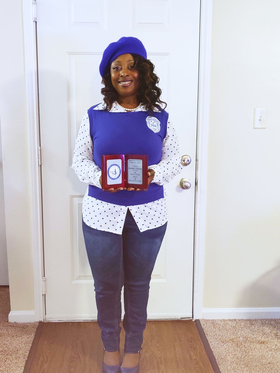 Customer photo review of Polka Dot Chiffon Sweater - Royal