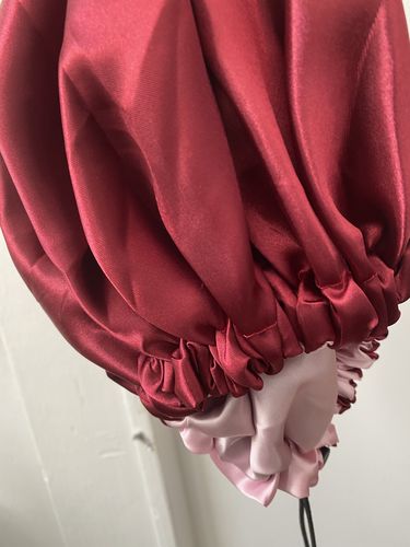 Customer photo review of BACK IN STOCK! NEW COLORS! Luxe adjustable and reversible draw string Satin Pouf Protector. Double Layered. Anti Breakage and Frizz