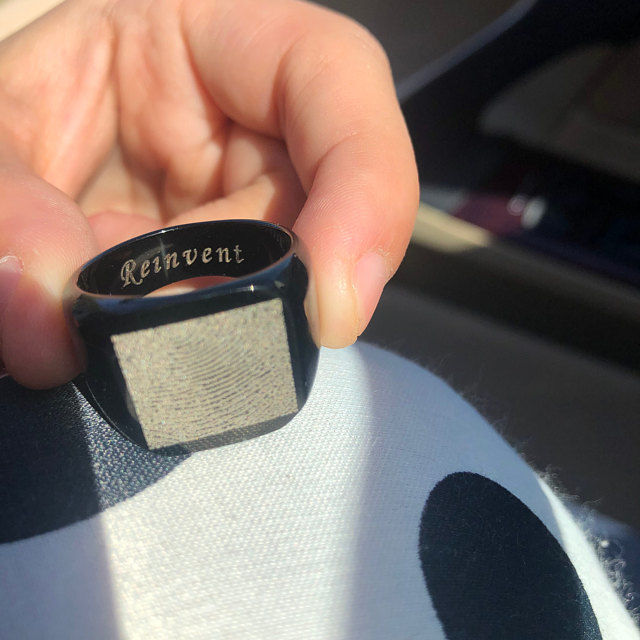 Customer photo review of Signet Ring - Custom Signet Ring - Fingerprint Ring - Laser Engraved - Gold Signet Ring Silver Signet Ring Black Signet Ring