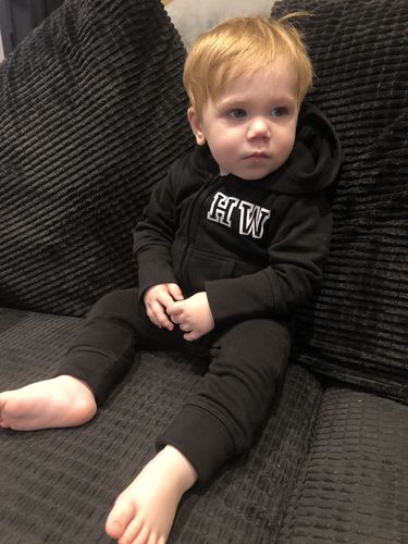 Customer photo review of Personalised Initial Hooded Onesie Inf (0-3 Years) (MRK X)