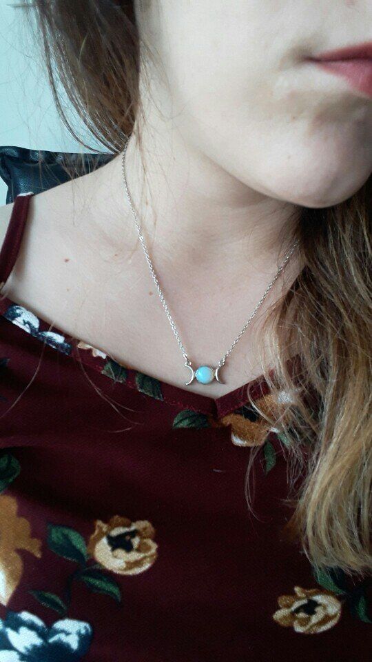 Customer photo review of Natural Stone Triple Moon Goddess Necklace